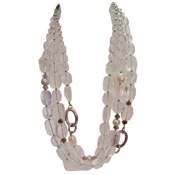 Silpada Sterling Silver Glass, Quartz Multi Strand Necklace 20" Long, E886 - Picture 4 of 9
